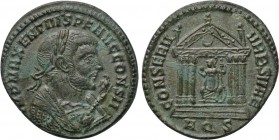 MAXENTIUS (307-312). Follis. Aquileia. 

Obv: IMP MAXENTIVS P F AVG CONS II. 
Laureate and mantled bust right, holding eagle-tipped sceptre.
Rev: ...