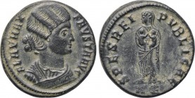 FAUSTA (Augusta, 324-326). Follis. Rome. 

Obv: FLAV MAX FAVSTA AVG. 
Mantled bust right.
Rev: SPES REIPVBLICAE / RЄ. 
Spes standing facing, head...
