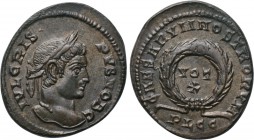 CRISPUS (Caesar, 316-326). Follis. Lugdunum. 

Obv: IVL CRISPVS NOB C. 
Laureate head right.
Rev: CAESARVM NOSTRORVM / PLGC. 
VOT / X in two line...