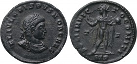 CRISPUS (Caesar, 316-326). Follis. Treveri. 

Obv: FL IVL CRISPVS NOB CAES. 
Laureate, draped and cuirassed bust right.
Rev: SOLI INVICTO COMITI /...