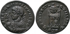 CONSTANTINE II (Caesar, 316-337). Follis. Treveri. 

Obv: CONSTANTINVS IVN NOB C. 
Laureate, draped and cuirassed bust left, holding mappa and crow...