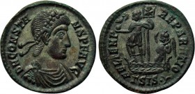 CONSTANS (337-350). Ae. Siscia. 

Obv: D N CONSTANS P F AVG. 
Diademed, draped and cuirassed bust right.
Rev: FEL TEMP REPARATIO. 
Constans stand...