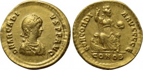 ARCADIUS (383-408). GOLD Solidus. Constantinople. 

Obv: D N ARCADIVS P F AVG. 
Diademed, draped and cuirassed bust right.
Rev: CONCORDIA AVGGGG Є...