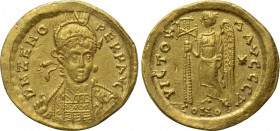 ZENO (Second reign, 476-491). GOLD Solidus. Constantinople. 

Obv: D N ZENO PERP AVG. 
Diademed, helmeted and cuirassed bust facing slightly right,...