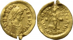ZENO (Second reign, 476-491). GOLD Tremissis. Constantinople. 

Obv: D N ZENO PERP AVG. 
Diademed, draped and cuirassed bust right.
Rev: VICTORIA ...
