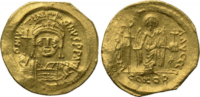 JUSTINIAN I (527-565). GOLD Solidus. Constantinople. 

Obv: D N IVSTINIANVS P ...