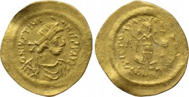 JUSTINIAN I (527-565). GOLD Tremissis. Constantinople. 

Obv: O N IVSTINIANVS P P AVG. 
Diademed, draped and cuirassed bust right.
Rev: VICTORIA A...