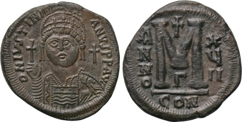 JUSTINIAN I (527-565). Follis. Constantinople. Dated RY 17 (543/4). 

Obv: D N...