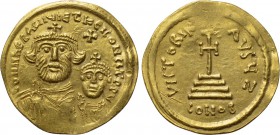 HERACLIUS with HERACLIUS CONSTANTINE (610-641). GOLD Solidus. Imitating Constantinople. 

Obv: δδ NN ҺЄRACLIЧS ЄT ҺЄR CONSIT P P V. 
Crowned and dr...