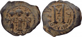 HERACLIUS with MARTINA and HERACLIUS CONSTANTINE (610-641). Follis. Uncertain mint in Cyprus. Dated RY 17 (626/7). 

Obv: Martina, Heraclius, and He...