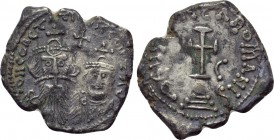 CONSTANS II with CONSTANTINE IV (641-668). Hexagram. Constantinople. 

Obv: δ N CONSTANTINЧS C CONST AV. 
Crowned and draped facing busts of Consta...