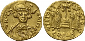 CONSTANTINE IV POGONATUS with HERACLIUS and TIBERIUS (668-685). GOLD Solidus. Constantinople. 

Obv: δ N CONSANЧS P P. 
Diademed, helmeted and cuir...