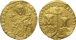 BASIL I THE MACEDONIAN with CONSTANTINE (867-886). GOLD Solidus. Constantinople. 

Obv: + IҺS XPS RЄX RЄGNANTIЧM ✷. 
Christ Pantokrator seated faci...