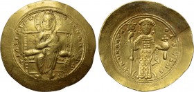 CONSTANTINE X DUCAS (1059-1067). EL Histamenon. Constantinople. 

Obv: + IҺS XIS RЄX RЄGNANTIҺM. 
Christ Pantokrator seated facing on throne.
Rev:...