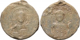 BYZANTINE LEAD SEALS. Constantine IX Monomachus (Emperor, 1042-1055). 

Obv: Facing bust of Christ Pantokrator.
Rev: Half-length facing bust of Con...