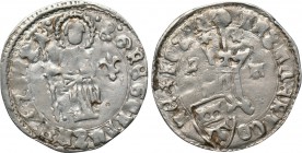 BOSNIA. Tomaš Ostojić (1443-1461). Groš. 

Obv: St. Gregory Nazianzus standing facing, holding crozier; lis to right.
Rev: Helmet and coat-of-arms;...