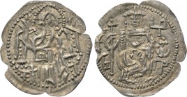 BULGARIA. Second Empire. Ivan Aleksandar (1331-1371). Groš. Turnovo. 

Obv: IC - XC. 
Christ Pantokrator seated facing on throne.
Rev: Ivan standi...