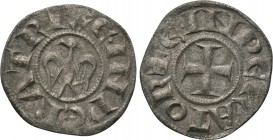 ITALY. Sicily. Henry VI with Constance (1194-1197). Denaro. Palermo or Messina. 

Obv: + Є INPЄRATOR. 
Cross potent.
Rev: Є INPЄRATRIX. 
Eagle fa...