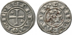 ITALY. Sicily. Henry VI with Constance (1194-1197). Denaro. Brindisi. 

Obv: HE INPERATOR. 
Cross potent with star in alternating quarters.
Rev: C...