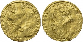 ITALY. Venice. Andrea Dandulo (1343-1354). GOLD Zecchino. Imitative issue struck by the Crusaders. 

Obv: AИDR DAИDALO / DVX / S M VЄИЄTI. 
St. Mar...