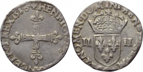 FRANCE. Henri III (1574-1589). Quart d'écu croix de face (1580). Uncertain mint. 

Obv: + HENRICVS III D G FRANC ET POL REX. 
Cross fleurée.
Rev: ...
