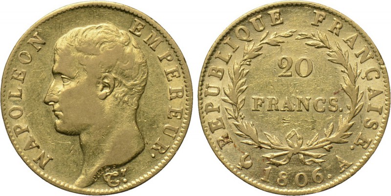 FRANCE. Napoleon I (First reign, 1804-1814). GOLD 20 Francs (1806-A). Paris. 
...