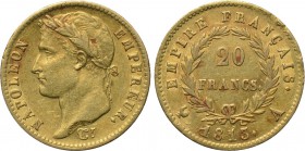 FRANCE. Napoleon I (First reign, 1804-1814). GOLD 20 Francs (1813-A). Paris. 

Obv: NAPOLEON EMPEREUR. 
Laureate head left.
Rev: EMPIRE FRANÇAIS. ...