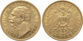 GERMANY. Anhalt-Dessau. Friedrich II (1904-1918). GOLD 20 Mark (1904-A). Berlin. 

Obv: FRIEDRICH II HERZOG VON ANHALT. 
Bare head left.
Rev: DEUT...