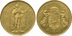HUNGARY. Franz Joseph I (1848-1916). GOLD 10 Corona (1911 KB). Kremnitz. 

Obv: FERENCZ JÓZSEF I K A CS ÉS M H S D O AP KIR. 
Franz Joseph standing...