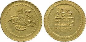 OTTOMAN EMPIRE. Mahmud II (AH 1223-1255 / AD 1808-1839). GOLD Çeyrek. Qustantiniya (Constantinople) mint. Dated AH 1223//6 (1813/4). 

Obv: Toughra;...