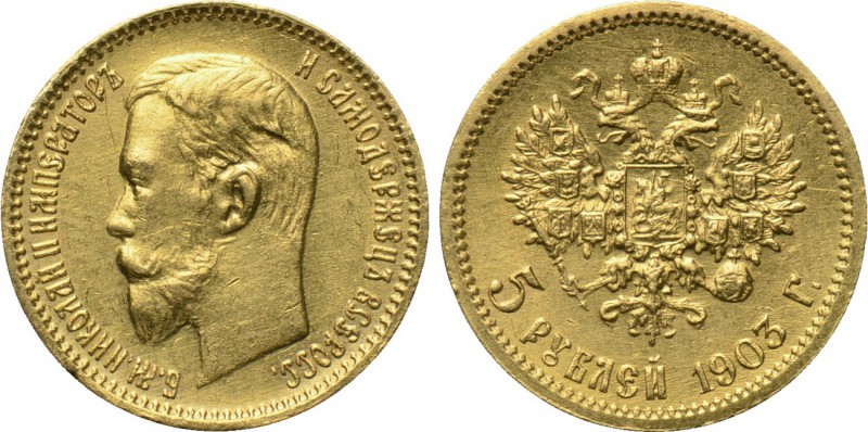 RUSSIA. Nicholas II (1894-1917). GOLD 5 Rubels (1903). St. Petersburg. 

Obv: ...