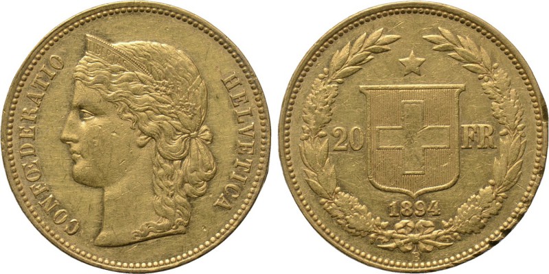 SWITZERLAND. GOLD 20 Francs (1894-B). Bern. 

Obv: CONFŒDERATIO HELVETICA. 
D...