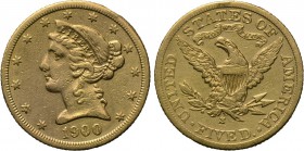 UNITED STATES. GOLD Eagle - Five Dollars (1900-S). San Francisco. 

Obv: Head of Liberty left, wearing coronet.
Rev: UNITED STATES OF AMERICA / FIV...
