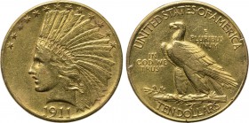 UNITED STATES. GOLD Eagle - Ten Dollars (1911). Philadelphia. 

Obv: Female head left, wearing Native American headdress.
Rev: UNITED STATES OF AME...