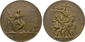 FRANCE. Medal. The French Society of Military Instruction. By H. Dubois. 

Obv: Marianne seated right, viewing military on training ground.
Rev: Mi...