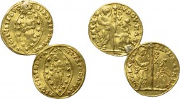 2 Venetian gold zecchini (both with restored holes). 

Obv: .
Rev: .

. 

Condition: See picture.

Weight: g.
 Diameter: mm.