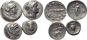 4 Greek silver coins. 

Obv: .
Rev: .

. 

Condition: See picture.

Weight: g.
 Diameter: mm.