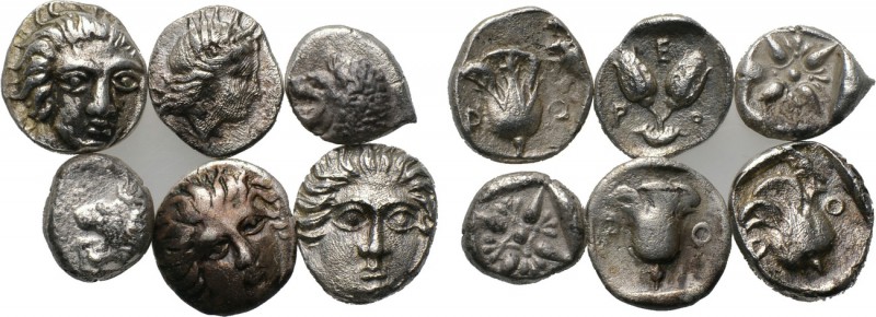 6 Greek silver fractions; mostly Rhodes. 

Obv: .
Rev: .

. 

Condition: ...