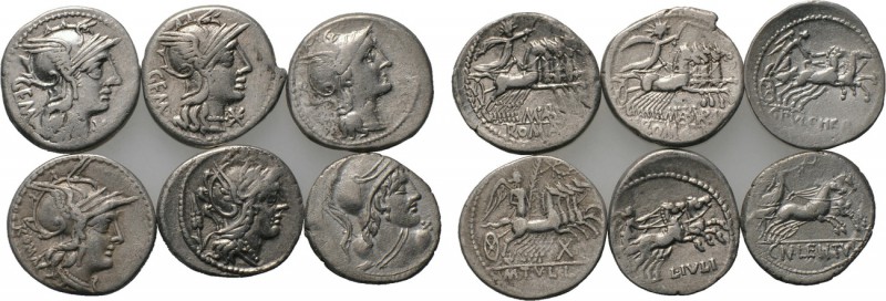 6 Roman republican denari. 

Obv: .
Rev: .

. 

Condition: See picture.
...