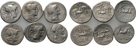 6 Roman republican denari. 

Obv: .
Rev: .

. 

Condition: See picture.

Weight: g.
 Diameter: mm.