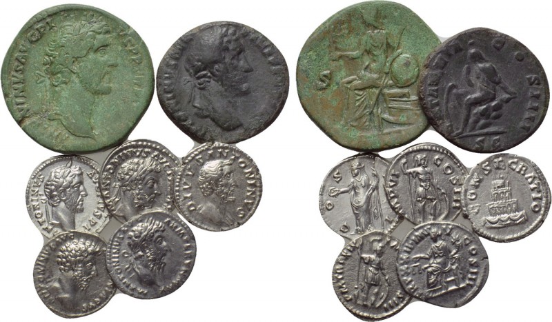 7 coins of Antoninus Pius and Marcus Aurelius. 

Obv: .
Rev: .

. 

Condi...