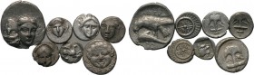 7 Greek coins. 

Obv: .
Rev: .

. 

Condition: See picture.

Weight: g.
 Diameter: mm.