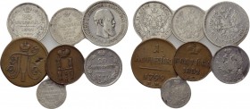7 Russian coins. 

Obv: .
Rev: .

. 

Condition: See picture.

Weight: g.
 Diameter: mm.