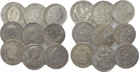 9 coins of the Holy Roman Empire. 

Obv: .
Rev: .

. 

Condition: See picture.

Weight: g.
 Diameter: mm.