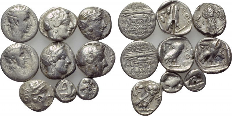 9 Greek coins. 

Obv: .
Rev: .

. 

Condition: See picture.

Weight: g....