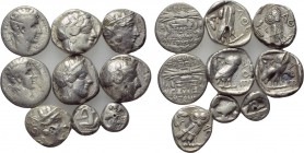 9 Greek coins. 

Obv: .
Rev: .

. 

Condition: See picture.

Weight: g.
 Diameter: mm.