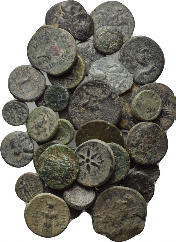 35 ancient coins; mostly Greek. 

Obv: .
Rev: .

. 

Condition: See pictu...
