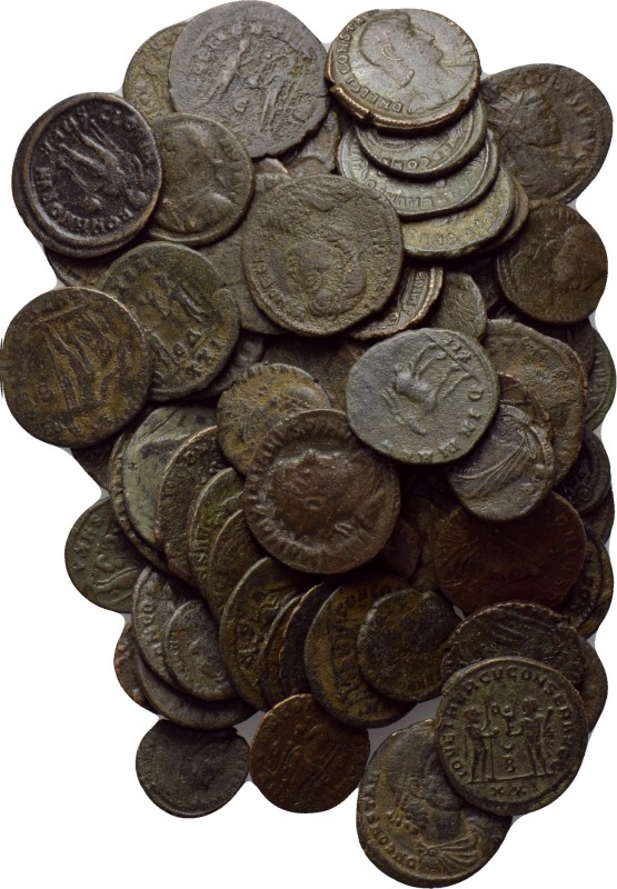 Circa 80 Roman coins. 

Obv: .
Rev: .

. 

Condition: See picture.

Wei...
