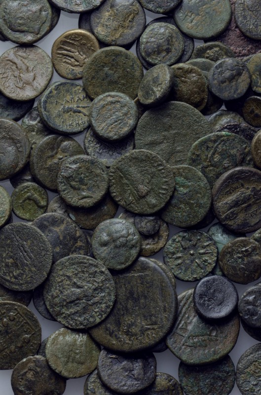 Circa 100 Greek and Roman provincial coins. 

Obv: .
Rev: .

. 

Conditio...