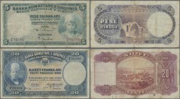 Albania: Pair with 5 and 20 Franka Ari ND(1926), P.2a, 3a in about F condition. (2 pcs.)
 [taxed under margin system]